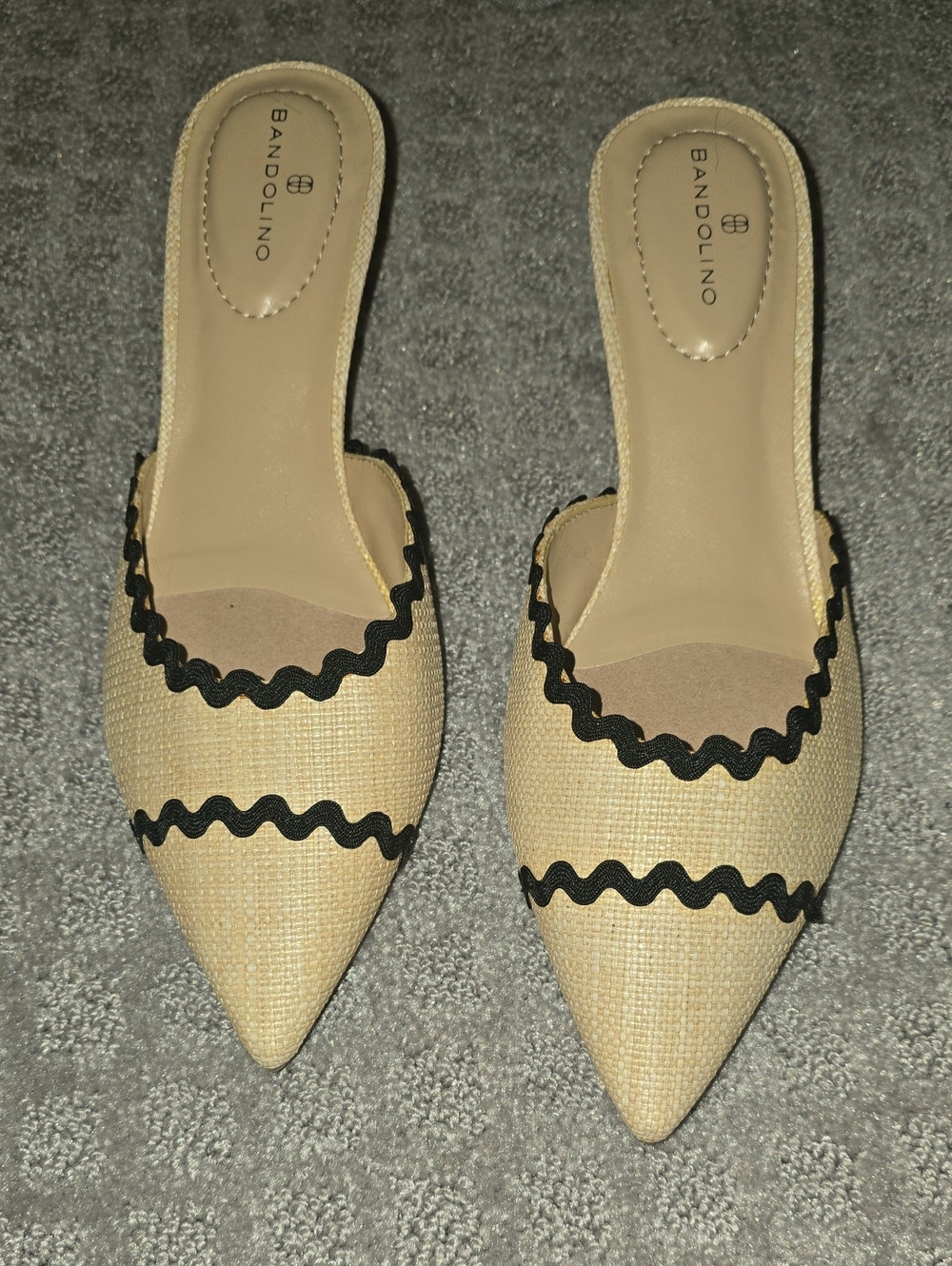 Bandolino Cream Pointed Slip-On Mules with Black Trim